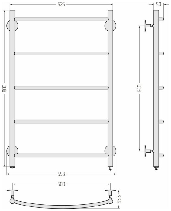 Стилье Электрический полотенцесушитель 800x500, Формат 40, 00540-8050 цвет: без покрытия