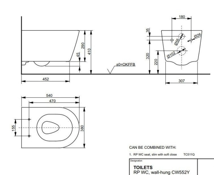 Подвесной унитаз, RP TOTO, CW552Y цвет: белый