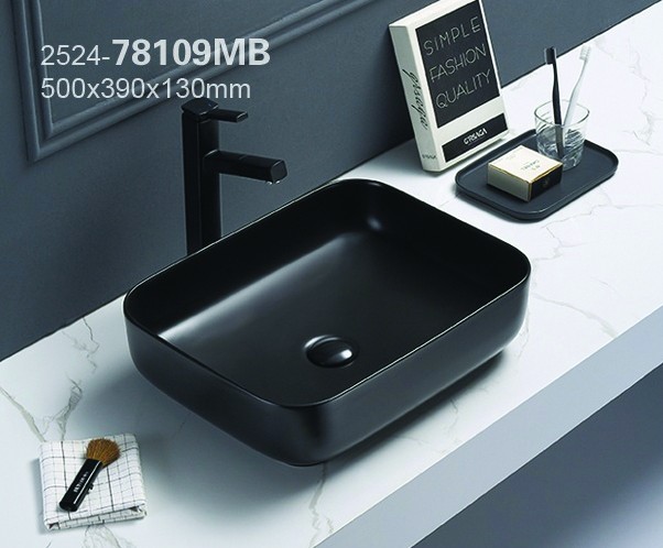 Раковина накладная 500х390х130 черная, Azario - AZ-78109MB