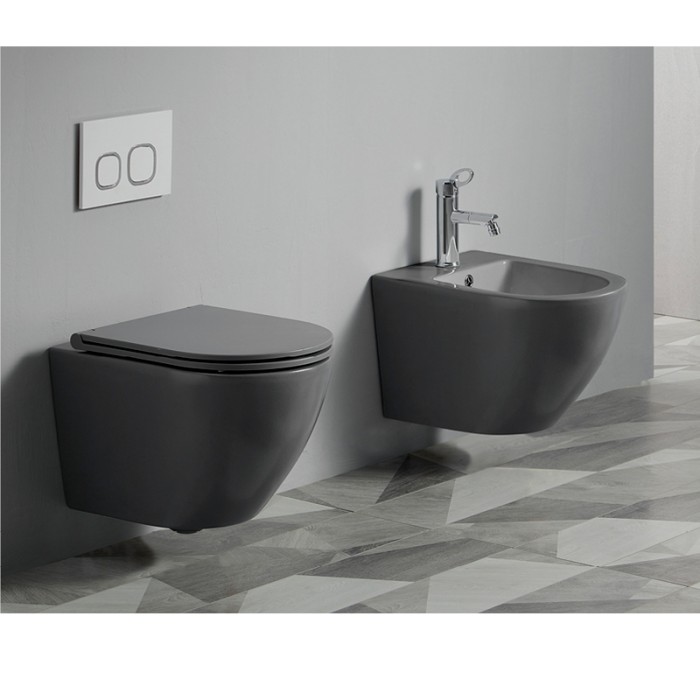 Подвесной унитаз 490х370х360 безободковый с сиденьем микролифт, черный матовый, Azario Grado арт. AZ-0046N-MB
