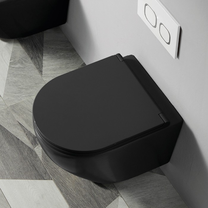 Подвесной унитаз 490х370х360 безободковый с сиденьем микролифт, черный матовый, Azario Grado арт. AZ-0046N-MB