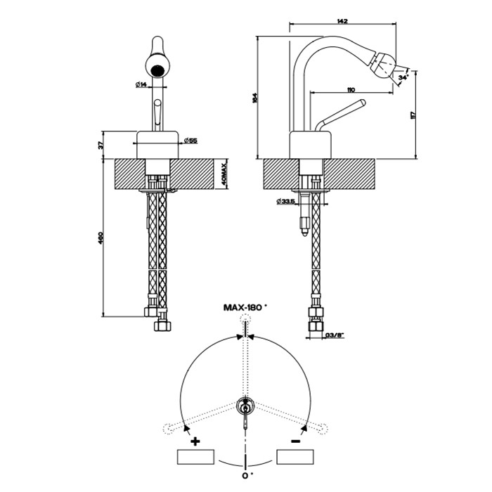 Смеситель для биде, на 1 отв., Gessi Goccia, gold ccp арт. 33807#080