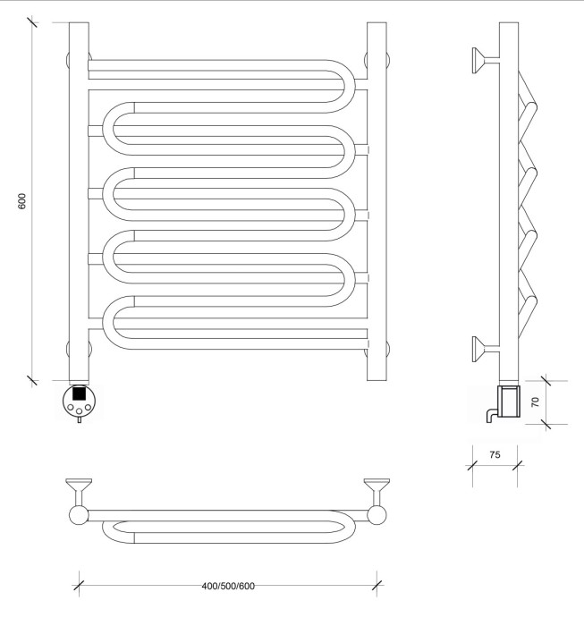 Полотенцесушитель электрический 60x60 Валенсия 3 Secado арт. 4673739233290
