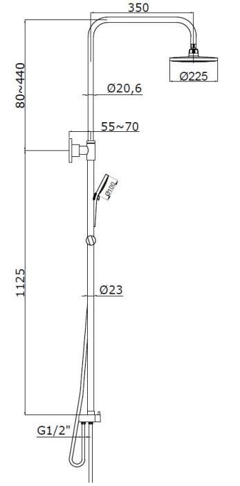 Душевая система для душа без смесителя, хром, Azario MANO арт. AZ-15780201