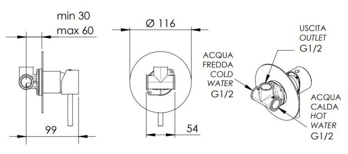 Смеситель для душа никель матовый, Remer X Style, скрытого монтажа X30LNPO