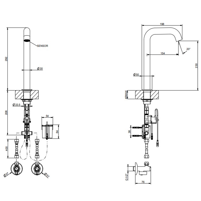 Смеситель для раковины, 1 отв., электронный, с кран-фильтром для регулировки температуры и напора воды, Gessi 316, steel brushed арт. 54080#239