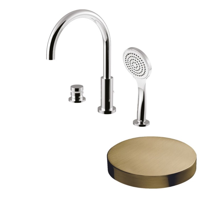 Смеситель на борт ванны на 3 отверстия, излив, ручной душ, переключатель, Giulini My ring, золото брашированное арт. MR0065BDOSP