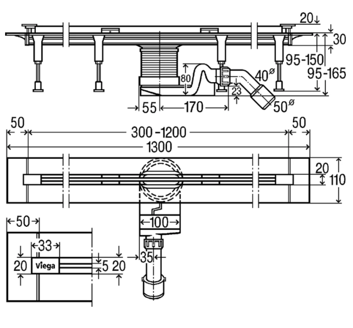 Душевой трап Viega Advantix Vario с опорами арт. 686277