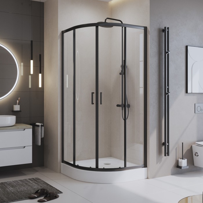 Душевой уголок 90x195 BelBagno, матовый черный, Uno-195 арт. UNO-195-R-2-90-C-NERO