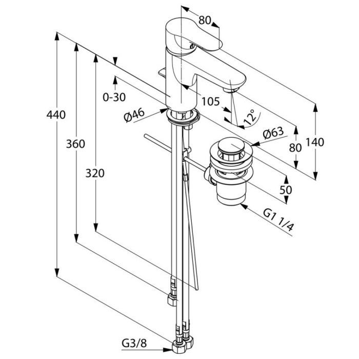 Однорычажный смеситель на умывальник, для безнапорных водонагревателей, objekta Kludi, хром - 322340575