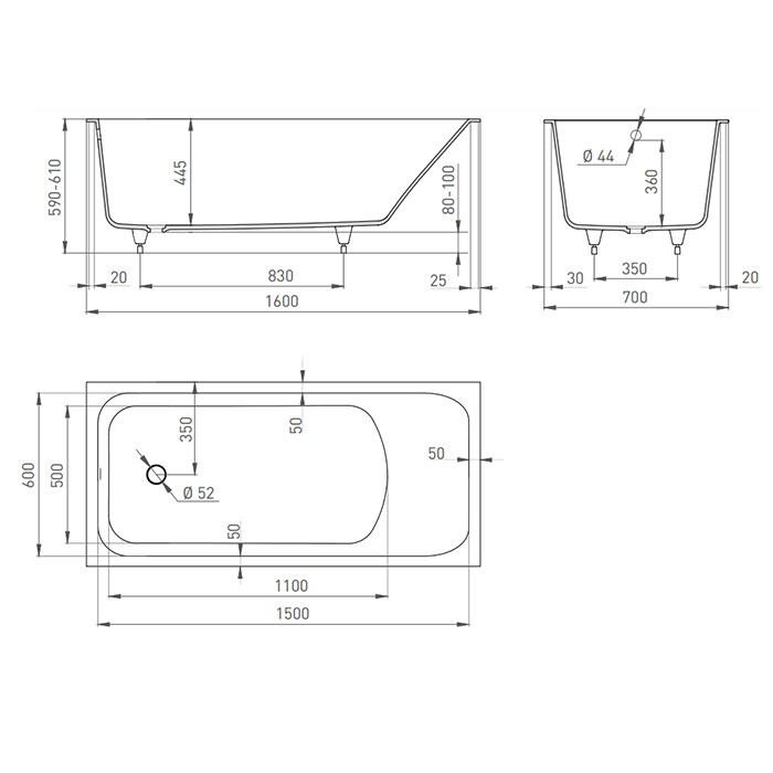 Ванна встраиваемая 160x70, глянцевая, Salini ORLANDA арт. 102015GRF