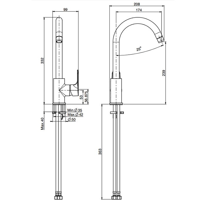 Fima Carlo Frattini Смеситель для кухни, на 1 отв., Kitchen, F3837/3CR цвет: хром