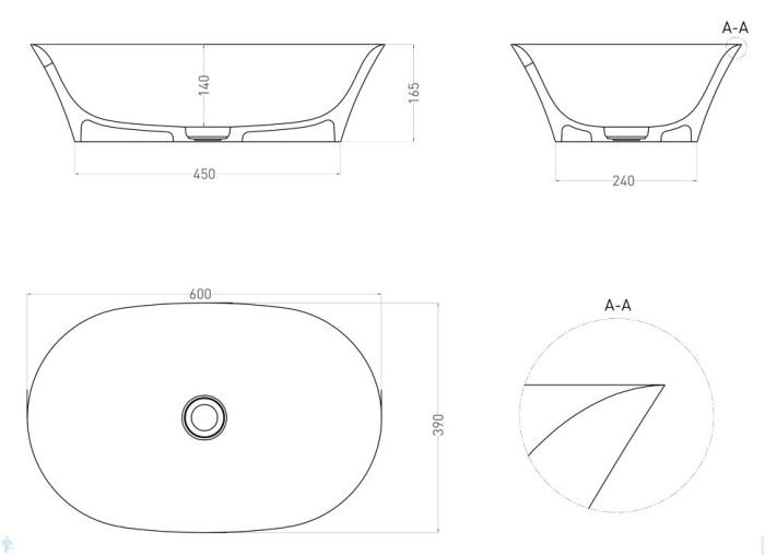 Раковина накладная 60x39, глянцевая, Salini MONA арт. 110811GRH