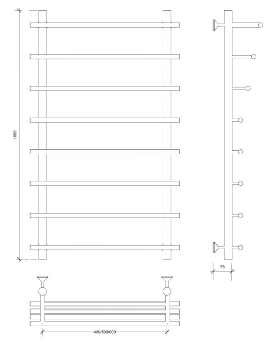 Полотенцесушитель водяной 100x50x60 Турин 6 (хром) Secado арт. 4603759404264