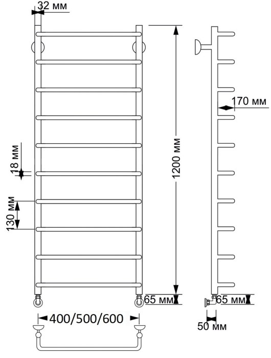 Полотенцесушитель водяной латунный  Мерида 1 (бронза) Secado арт. 4603777476861