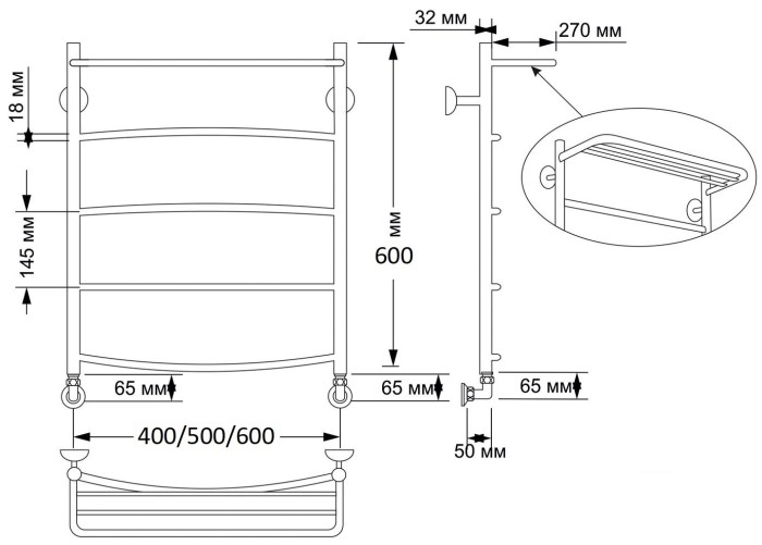 Полотенцесушитель водяной латунный 60x60 Милан 4 (бронза) Secado арт. 4603777469795