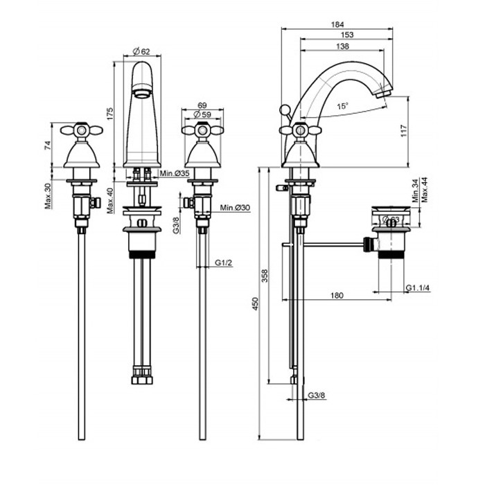 Fima Carlo Frattini Смеситель для раковины, на 3 отверстия, Olivia, F5031CR цвет: хром