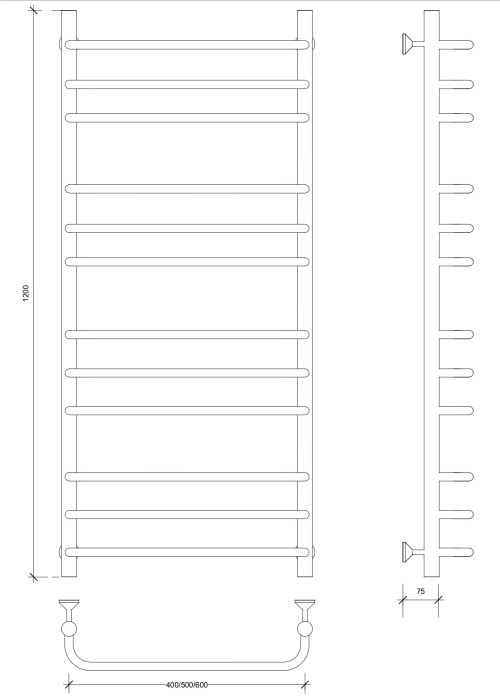 Полотенцесушитель водяной 120x60 Мерида 3 (черный) Secado арт. 4673739225851