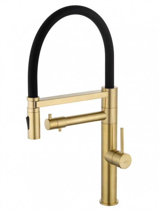 Смеситель для кухни с гибким изливом и подключением фильтра, Wonzon &amp; Woghand, WW-88458007-BG цвет: золото