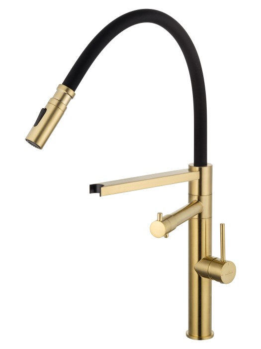 Смеситель для кухни с гибким изливом и подключением фильтра, Wonzon & Woghand, WW-88458007-BG цвет: золото