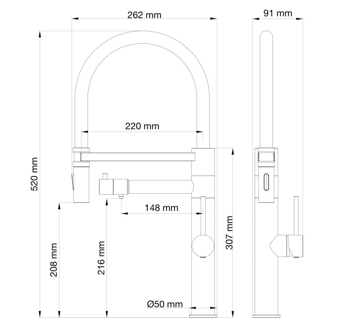 Смеситель для кухни с гибким изливом и подключением фильтра, Wonzon & Woghand, WW-88458007-BG цвет: золото