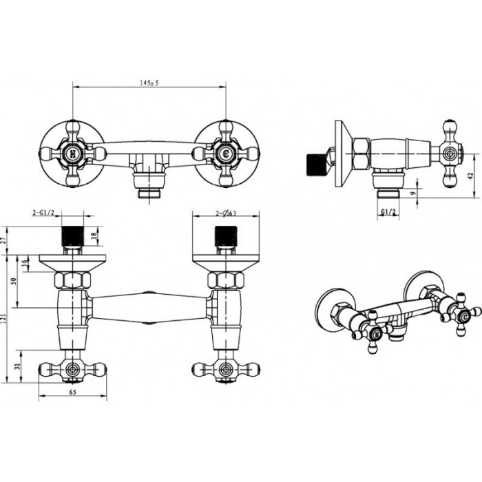 Смеситель для душа black, bronze, Boheme Royal cristal - 314-Royal/CRST black