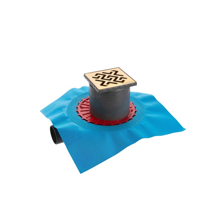 Душевой трап BERGES ZENTRUM Antik 100х100, золото глянец, выпуск D50 H65, арт.092364