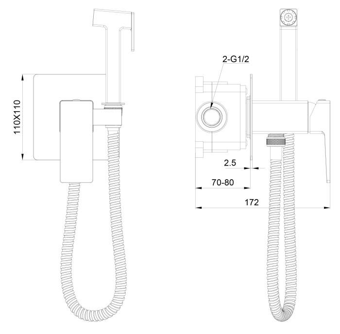 Смеситель с гигиеническим душем встраиваемый, Wonzon & Woghand Cube 2.0, WW-88829068-MB цвет: черный