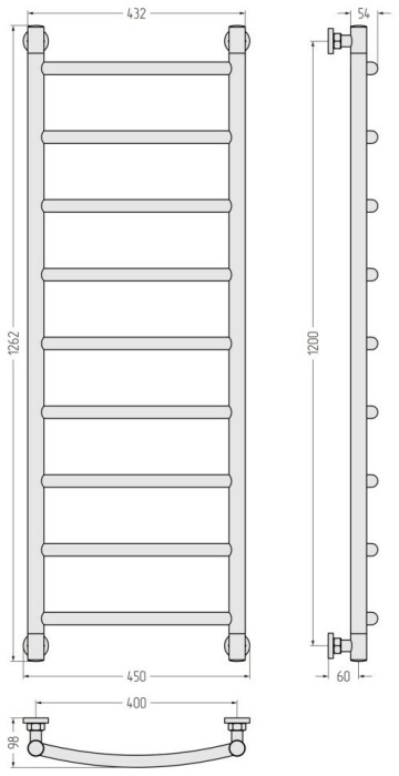 Сунержа Водяной полотенцесушитель 1200x400, Галант+, 00-0200-1240 цвет: без покрытия