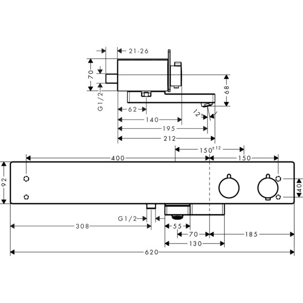 Смеситель для ванны с термостатом, Hansgrohe ShowerTablet, хром арт. 13109000