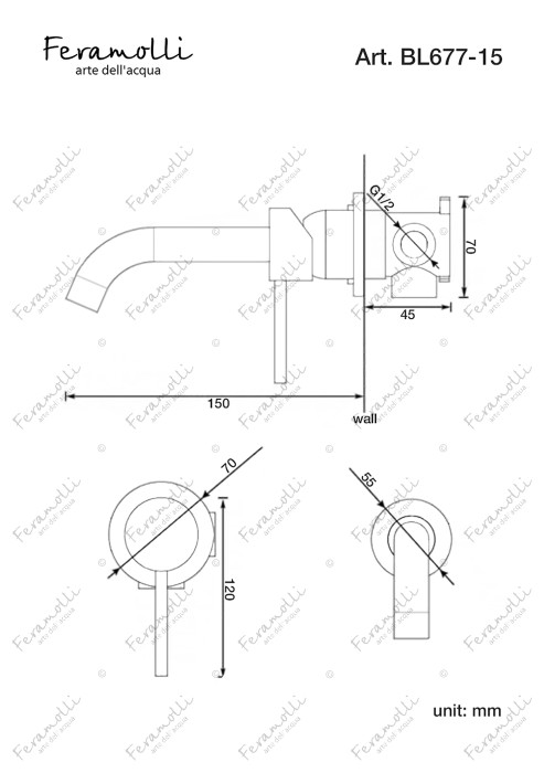 Смеситель для раковины встраиваемый, черный, Ele Feramolli - BL677-15
