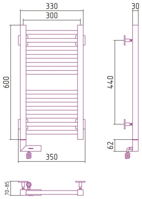 Сунержа Электрический полотенцесушитель 600x300, Модус 2.0, 00-5600-6030 цвет: без покрытия
