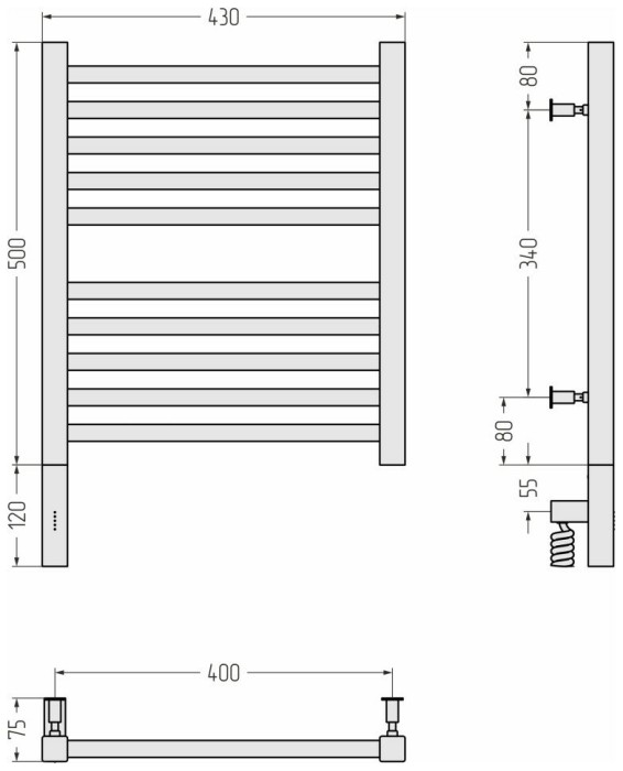 Сунержа Электрический полотенцесушитель 1000x300, Модус 3.0, 00-5700-5040 цвет: без покрытия
