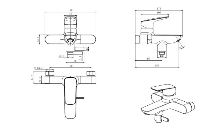 Смеситель для ванны, Aquatek Вега, хром арт. AQ1040CR