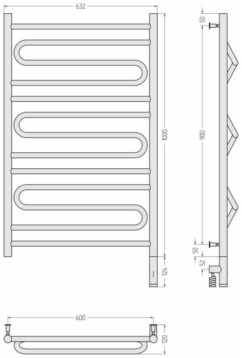Сунержа Электрический полотенцесушитель 1200x600, Элегия 3.0, 032-5819-1060 цвет: матовое золото