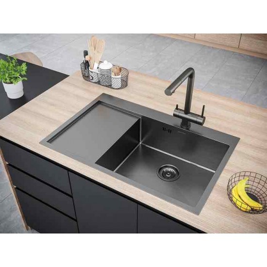 Мойка для кухни нержавеющая 780х510мм Paulmark ATLAN R, вороненая нерж. сталь, правая - PM217851-GMR