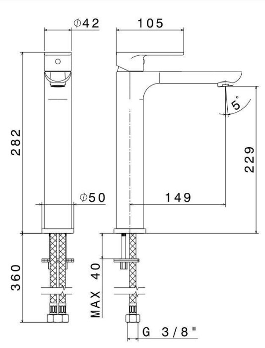 Однорычажный смеситель для раковины высокий, без донного клапана, MUSE Kerama Marazzi, хром - 69315KM.21.018