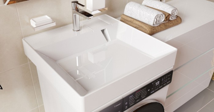 Раковина подвесная SHARP 50 600х500х100 для установки над стиральной машиной, белая, Azario SHARP - CS00078298