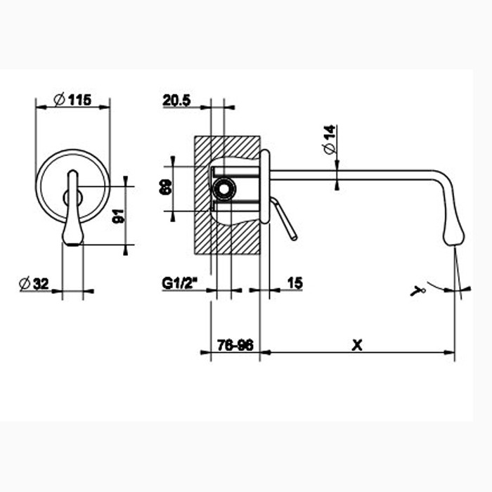 Встраиваемый однорычажный смеситель для раковины инд.длиной излива (70-300мм), Gessi Goccia, хром арт. 33690#031