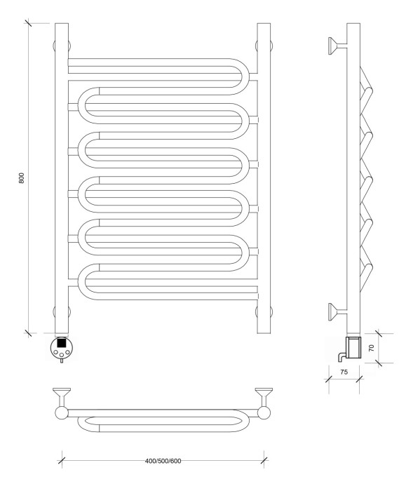 Полотенцесушитель электрический 80x40 Валенсия 3 Secado арт. 4673739233306