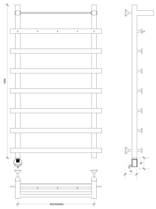 Полотенцесушитель электрический 100x70 Понтида 1 КСП Secado арт. 4673739239919