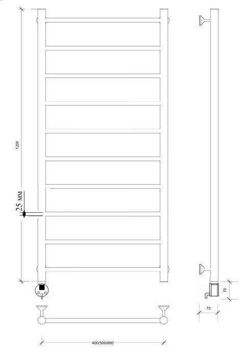 Полотенцесушитель электрический 120x40 Триада 1 плюс Secado арт. 4673739255506