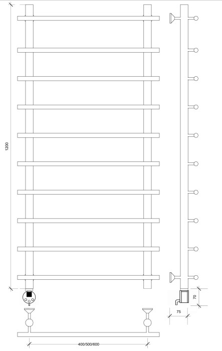 Полотенцесушитель электрический 120x60 Турин 1 Secado арт. 4673739243893