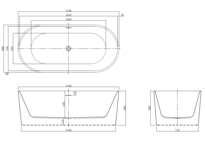 Акриловая ванна 1700х800х580, свободностоящая, Azario Bristol арт. BRI17080