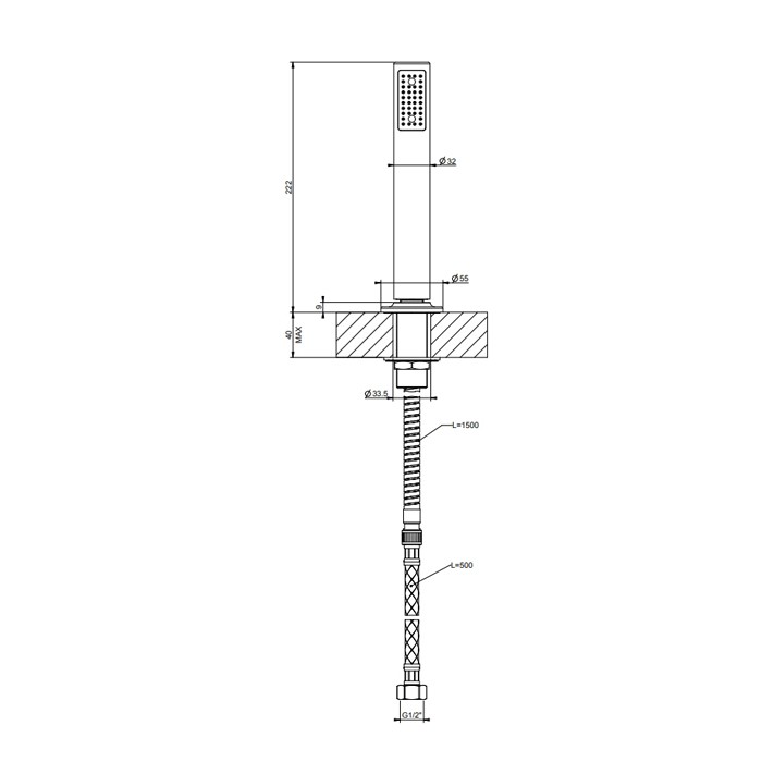 Душевой комплект, состоящий из держателя, шланга 1,50 м и лейки, Gessi Inciso, finox brushed nickel арт. 58137#149