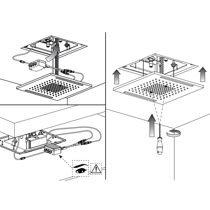 Верхний душ 50х50см., встраиваемый в потолок, 3 режима, хромотерапия, внешняя часть, Gessi Rettangolo, mirror steel арт. 57977#238