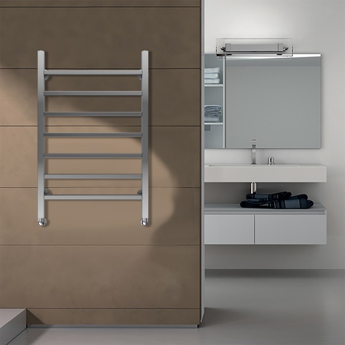 Полотенцесушитель водяной 500/800 квадрат, 7 секций, нижнее/диагональное подключение, 1/2", хром, Ancona Azario - AZ75558