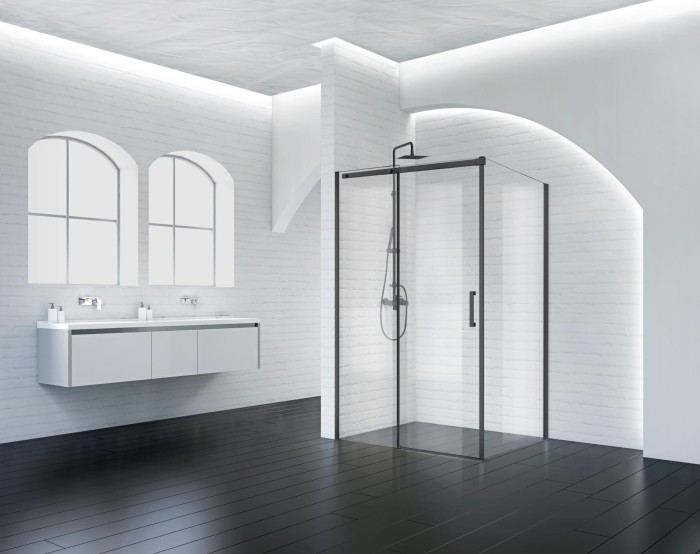 Душевой уголок 150x195 BelBagno, матовый черный, Acqua арт. ACQUA-AH-1-150/90-C-NERO