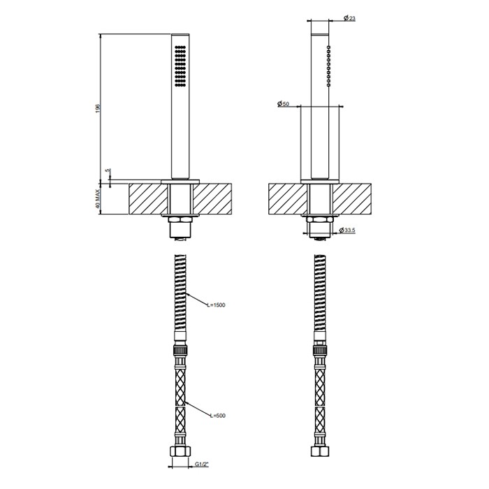 Душевой комплект на борт ванны, состоящий из держателя, шланга 150см., и лейки, Gessi Ingranaggio, black metal brushed pvd арт. 63327#707