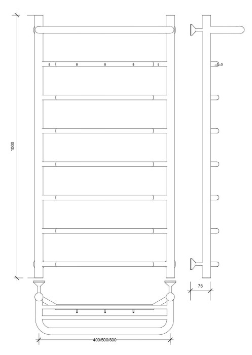 Полотенцесушитель водяной 100x40 Агата 1 КСП (хром) Secado арт. 4603777444181